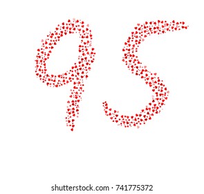 Hand written Number 95 Made Of  Red Hearts