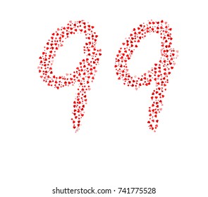 Hand written Number 99 Made Of Red Hearts