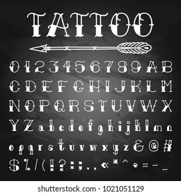 Hand written oldschool alphabet. Traditional tattoo style