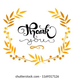Hand written phrase thank you in autumnal wreath