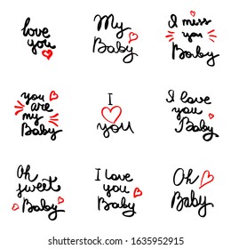 Hand written phrase. Vector card with sign I love you. Valentines day handdrawn lettering collection, love and romantic quote. Modern brush quote calligraphy on white background.