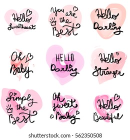 Hand written phrase. Vector card with sign I love you. Valentines day handdrawn lettering collection, love and romantic quote. Modern brush quote calligraphy on watercolor heart background.