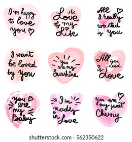 Hand written phrase. Vector card with sign I love you. Valentines day handdrawn lettering collection, love and romantic quote. Modern brush quote calligraphy on watercolor heart background.