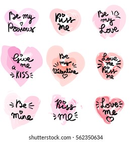 Hand written phrase. Vector card with sign I love you. Valentines day handdrawn lettering collection, love and romantic quote. Modern brush quote calligraphy on watercolor heart background.