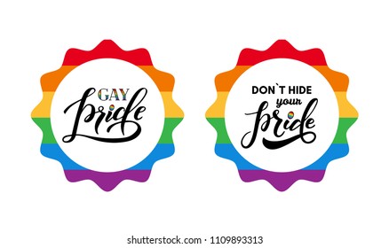 Hand written pride lettering with rainbow. Gay parade slogan. LGBT rights symbol. Poster, placard, gards design