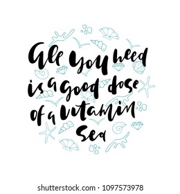 hand written quote about sea with sea doodle elements