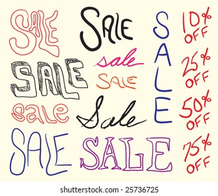 Hand written sale sign elements for any marketing promotion.  All elements in this vector image are easily customized.