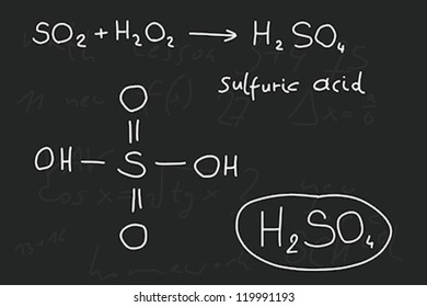 Hand written scribble illustration - inorganic chemistry lesson. Sulfuric acid, inorganic mineral acid compound - molecule structure.