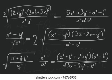 Hand written scribble illustration - mathematical equations. Polynomials with variables (indeterminates).