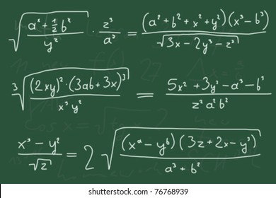 Hand written scribble illustration - mathematical equations. Polynomials with variables (indeterminates).