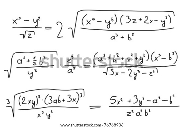 手写涂鸦插图 数学方程式 带变量的多项式 不确定数 库存矢量图 免版税