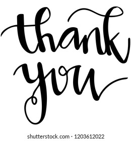 Hand written script thank you text vector isolated on white background.