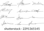 Hand written signature. Different example signatures isolated in white background. Vector illustration set of hand drawn name imprint
