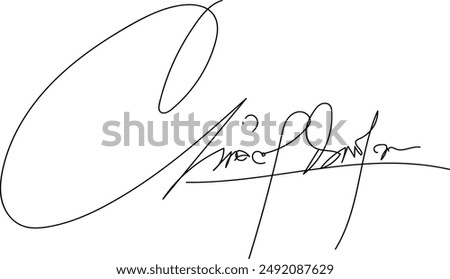 Hand written signature. Different example signatures isolated in white background. Vector illustration set of hand drawn name imprint, Abstract signature front letter c,d. Vector with black writing