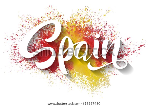 スペイン語を手書き ベクター画像文字 スペイン国旗 カラフルなスプラッシュで作られたスペインの国旗 のベクター画像素材 ロイヤリティフリー