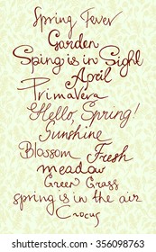 Hand written spring celebration inscriptions made in vector. Beautiful calligraphic design elements.