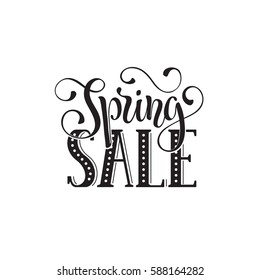 Hand written Spring time phrase. Greeting card text template isolated on white background. Spring Sale lettering in modern calligraphy style. 
