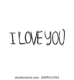 Hand written tangled phrase I love you in black isolated on white background. Hand drawn vector sketch illustration in doodle simple style. Concept of love, saint valentines day, wedding design