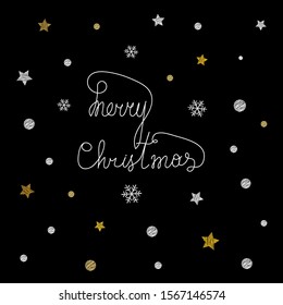 Hand written text "Merry Christmas" on black background