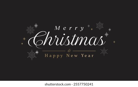 Hand written text Merry Christmas Happy New Year. Calligraphy hand drawing greeting card design. Luxury classic holiday lettering template. Vector illustration solid background.