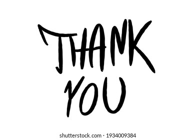 Hand written thank you vector sign. All caps thank you handwriting.