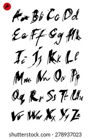 Hand written vector  alphabet. Hand drawn dry brush font. Modern brush lettering. Grunge style alphabet. Calligraphy script. Vector illustration.