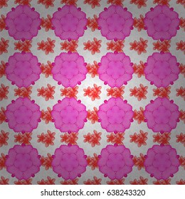 Hand written vector flowers, stamps, keys. Vintage seamless pattern on a white background.