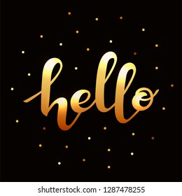Hand written vector hello text. Cute simple hello lettering. Typography hand lettering calligraphy greeting sign. Vector lettering design word art