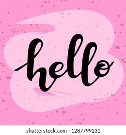 Hand written vector hello text. Cute simple hello lettering. Typography hand lettering calligraphy greeting sign. Vector lettering design word art