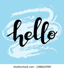 Hand written vector hello text. Cute simple hello lettering. Typography hand lettering calligraphy greeting sign. Vector lettering design word art