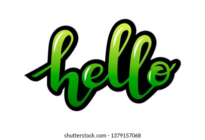 Hand written vector hello text. Cute simple hello lettering. Typography hand lettering calligraphy greeting sign. Vector lettering design word art
