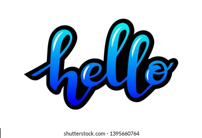 Hand written vector hello text. Cute simple hello lettering. Typography hand lettering calligraphy greeting sign, card, banner, poster, template. Vector lettering design word art for. 