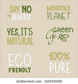Hand written vector lettering logo green healthy natural