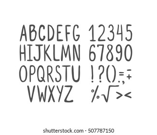 Hand Written Vector Letters, Numbers, Mathematical Symbols And Punctuation Marks