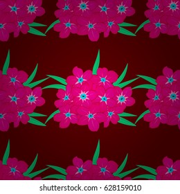 Hand written vector primrose flowers, stamps, keys. Vintage seamless pattern on a red background.