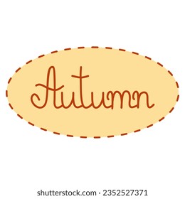 Hand written word autumn in stitch frame, autumn sign lettering, flat vector