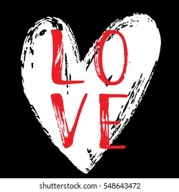 Hand written word Love. Vector card with hand drawn heart.