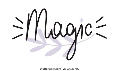 Hand written word magic in line doodle design, isolated vector illustration on white background