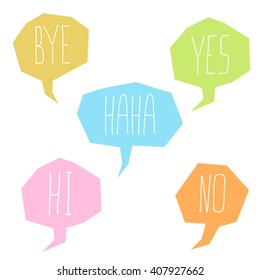 Hand written words in geometric speech bubbles. Vector illustration