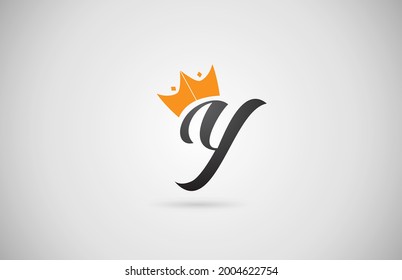 hand written Y alphabet letter logo icon. Company business typography with yellow king crown. Royal style