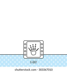 Hand X-ray icon. Human skeleton sign. Circles seamless pattern. Background with icon. Vector