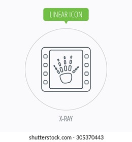 Hand X-ray icon. Human skeleton sign. Linear outline circle button. Vector