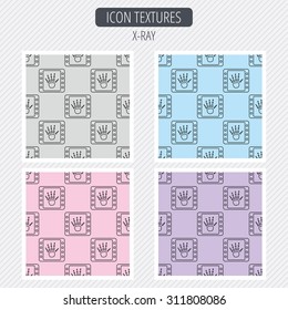 Hand X-ray icon. Human skeleton sign. Diagonal lines texture. Seamless patterns set. Vector