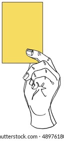 Hand with yellow card.