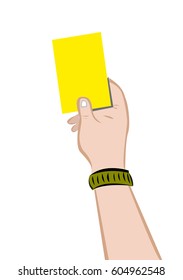 Hand with a Yellow Card. Usual code for many sports usually as a warning or temporary suspension. Editable Clip Art.
