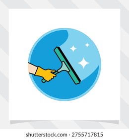 Hand in yellow rubber gloves holding window squeegee wiper vector illustration.