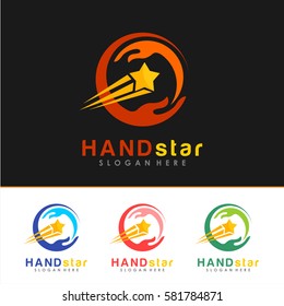 Hand and Yellow Star Logo, icon and Sign Vector in Hand Star Concept With Color Option