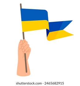 Hand mit gelb-blauer ukrainischer Flagge. Vektorillustration. Ukrainisches Nationalsymbol