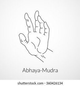 Hand in yoga mudra (Abhaya-Mudra). Vector illustration. Yogic hand gesture.