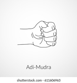 Mano en yoga mudra (Adi-Mudra).  Ilustración vectorial. Gesto de la mano yógica.
